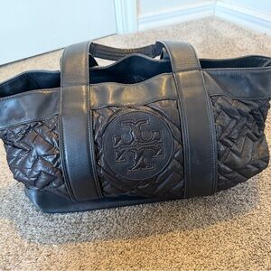 Tory Burch Ella Black Quilted Leather Tote Bag